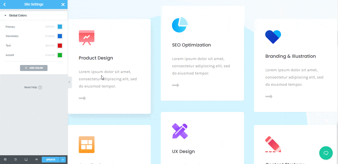 Elementor's Global Colors and Fonts